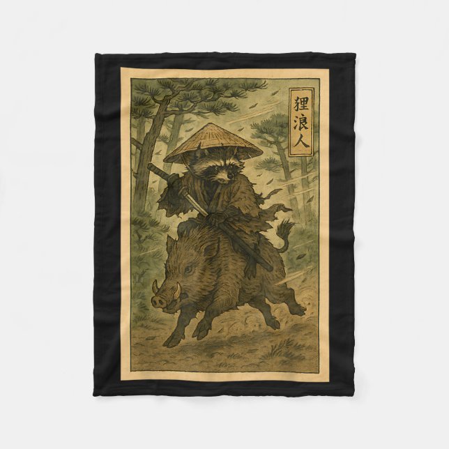 Manta Polar Samurai Raccoon Ronin Riding Boar Japanese Forest  (Anverso)