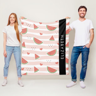 Manta Polar sandías rojas, corazones, rayas, tu nombre