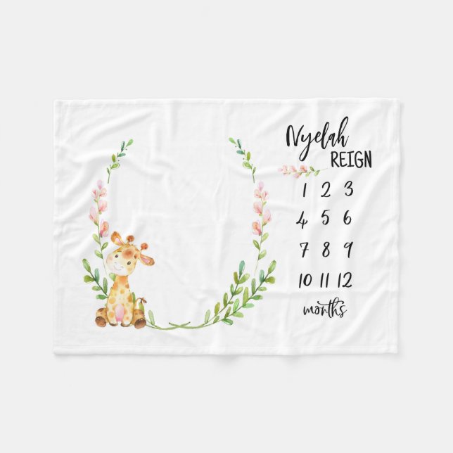 Manta Polar Sandnat Store Giraffe Baby Milestone Personalizado (Frente (Horizontal))