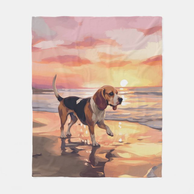 Manta Polar Sandy Paws Beagle Dog en Beach Sunset (Anverso)