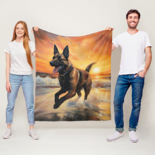 Manta Polar Sandy Paws Perro Malinois Belga en puesta de sol d