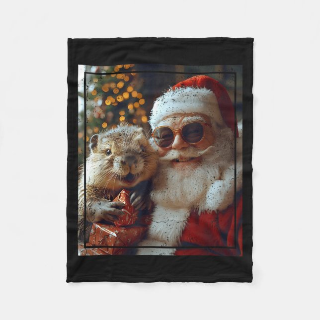 Manta Polar Santa And Beaver Selfie Funny Christmas Design  (Anverso)