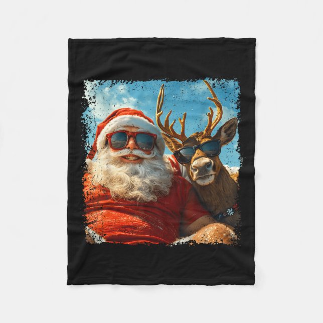 Manta Polar Santa And Reindeer Selfie Funny Christmas Vacation (Anverso)