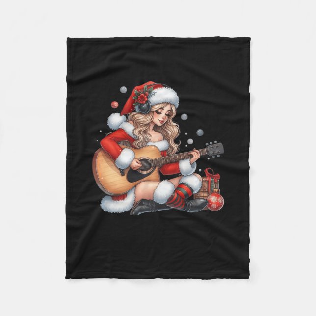 Manta Polar Santa Chica toca guitarra Navidades divertidos mús (Anverso)