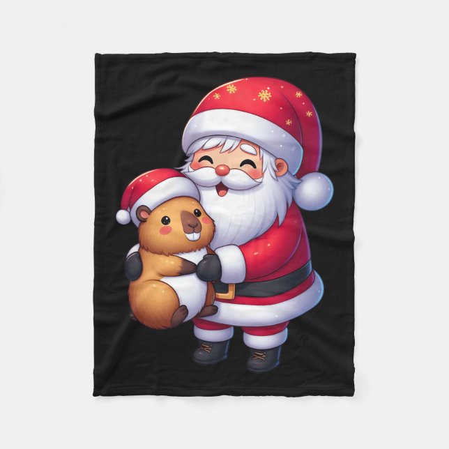 Manta Polar Santa Claus abraza a Navidades divertidos del Capy (Anverso)
