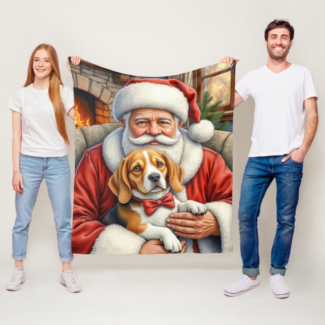 Manta Polar Santa Claus Holding Beagle Christmas Art (In situ)