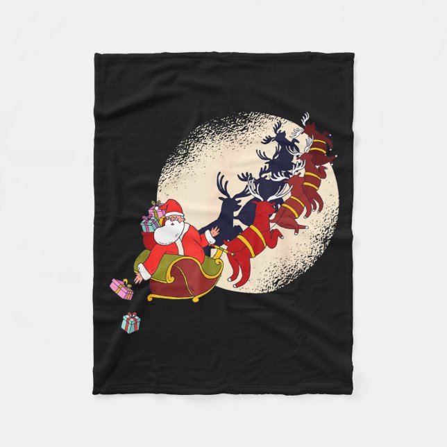 Manta Polar Santa Claus On Christmas Sleigh Pulled By Reindeer (Anverso)