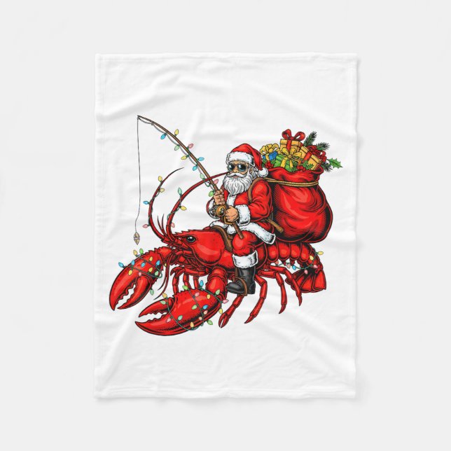 Manta Polar Santa Claus Riding Lobster Lights Christmas Fishin (Anverso)
