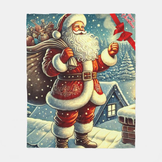 Manta Polar Santa Claus Vintage Feliz Navidad (Anverso)