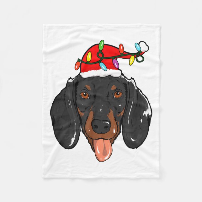 Manta Polar Santa Dachshund Luz Navidad  (Anverso)