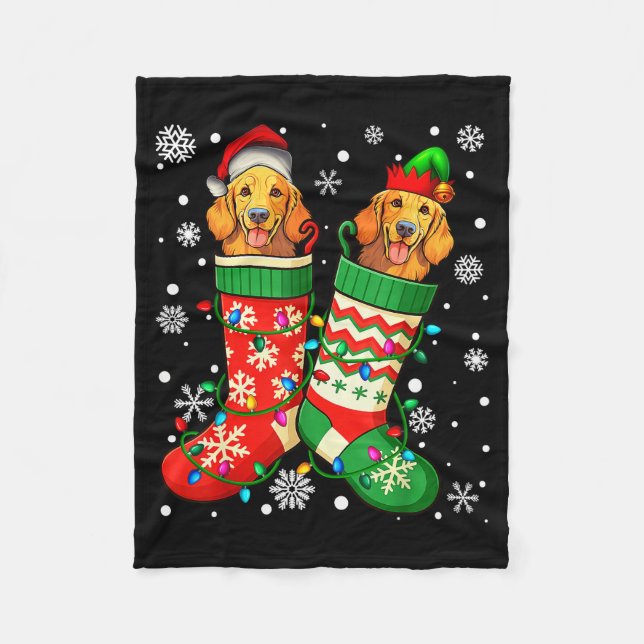 Manta Polar Santa Elf Golden Retriever Dog In Christmas Socks  (Anverso)