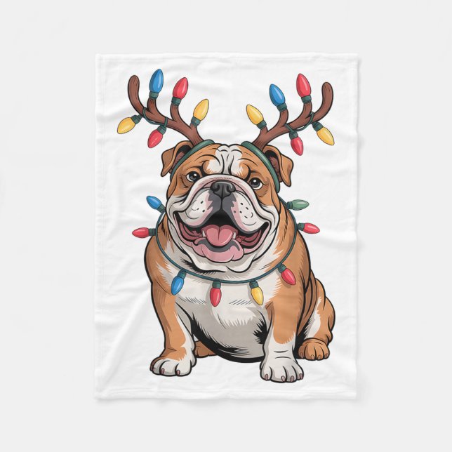 Manta Polar Santa English Bulldog Reindeer Light Christmas  (Anverso)