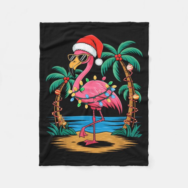 Manta Polar Santa Flamingo Christmas Lights Trocal Palms Tree  (Anverso)