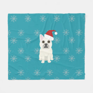 Manta Polar Santa Frenchie, Snowflakes Blue