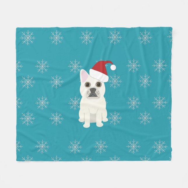 Manta Polar Santa Frenchie, Snowflakes Blue (Frente (Horizontal))