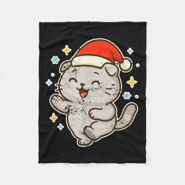 Manta Polar Santa Gato Sonriente Alegría Navideña  (Anverso)