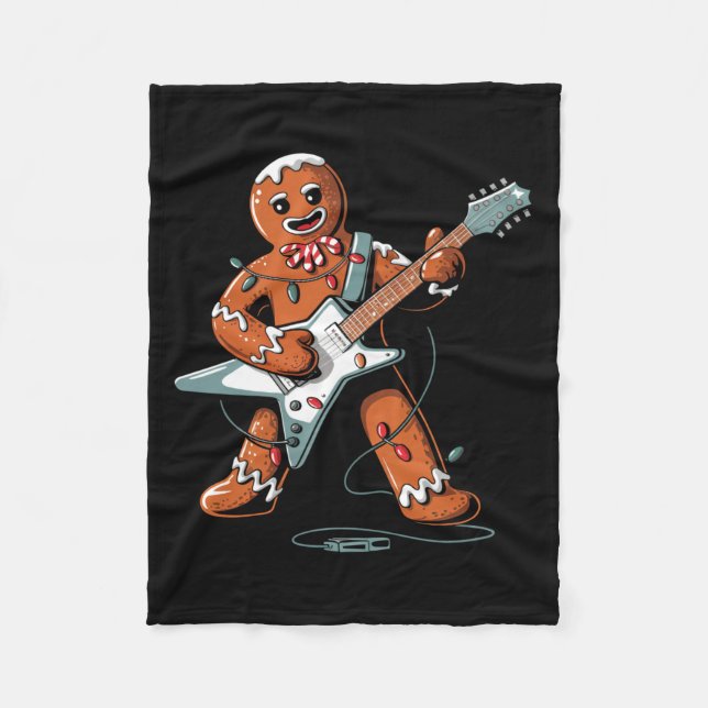 Manta Polar Santa Gingerbread Tocando Guitarra Divertida Navid (Anverso)