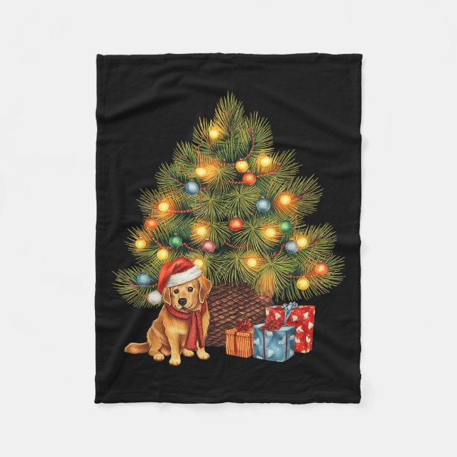 Manta Polar Santa Golden Retriever Tree Christmas Lights Dog X (Anverso)