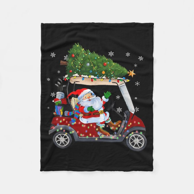 Manta Polar Santa Golf Cart Christmas Tree Lights Xmas Golfer  (Anverso)