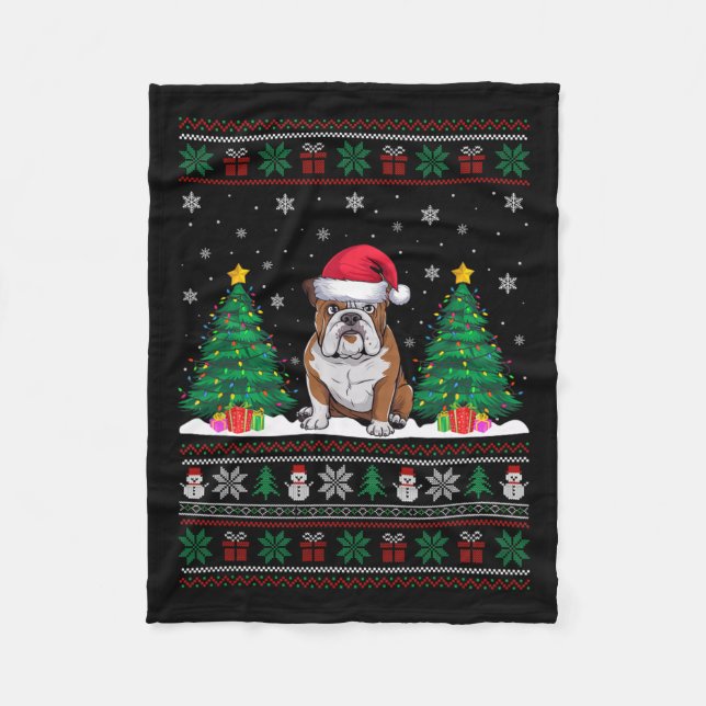Manta Polar Santa Hat Bulldog americano navidad árbol alumbra  (Anverso)