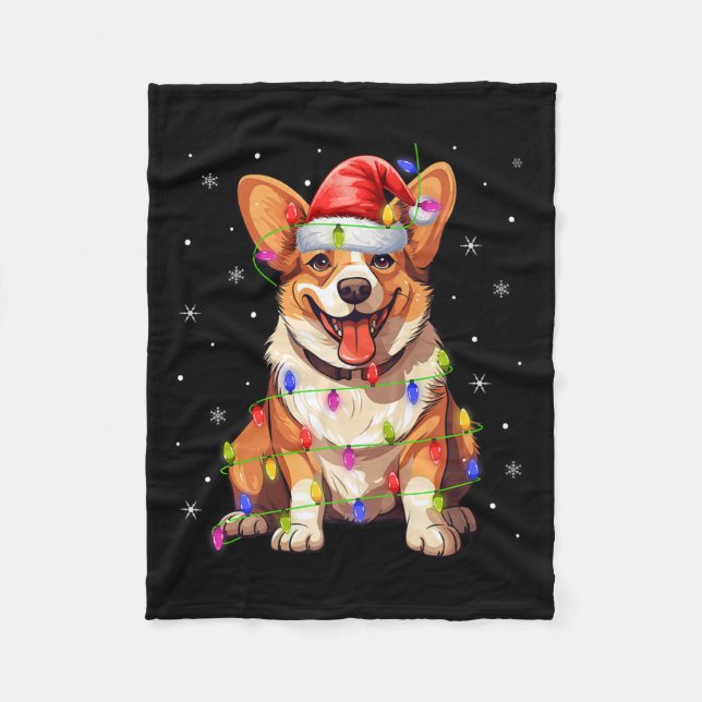 Manta Polar Santa Hat Corgi Xmas Iluminando Navidades de Perro (Anverso)