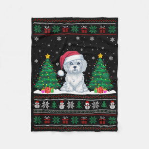 Manta Polar Santa Hat Perro maltés Árbol de Navidad enciende S
