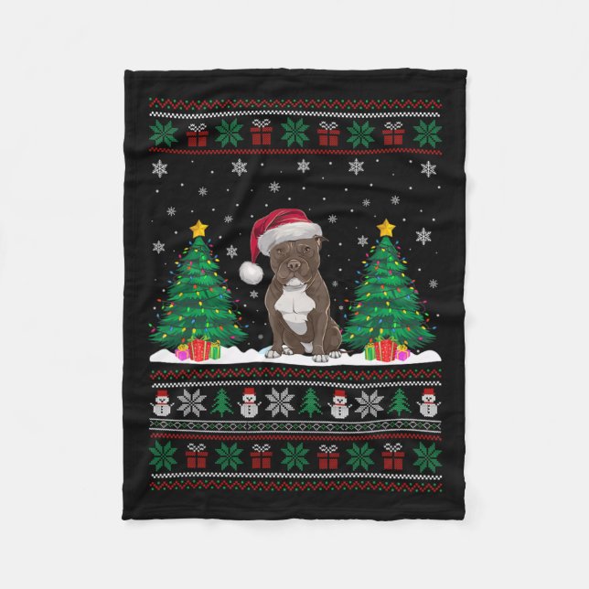 Manta Polar Santa Hat Pitbull Perro Árbol de Navidad Enciende  (Anverso)