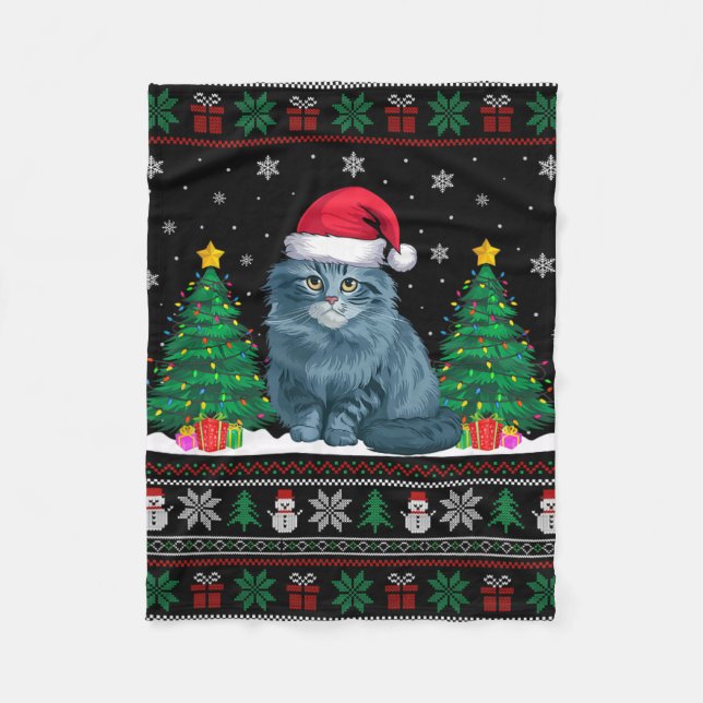 Manta Polar Santa Hat Ragdoll Cat Árbol de navidad ilumina S (Anverso)