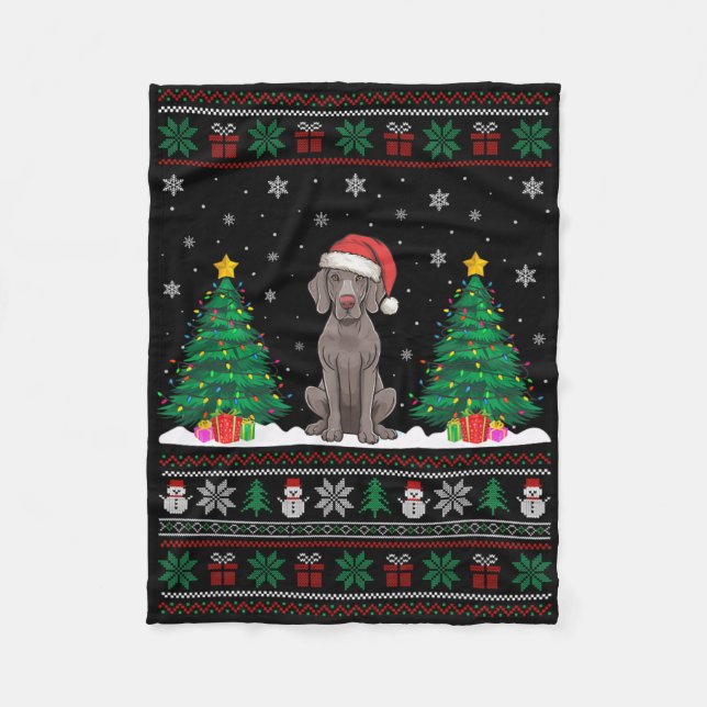 Manta Polar Santa Hat Weimaraner Perro Árbol de Navidad Luces  (Anverso)