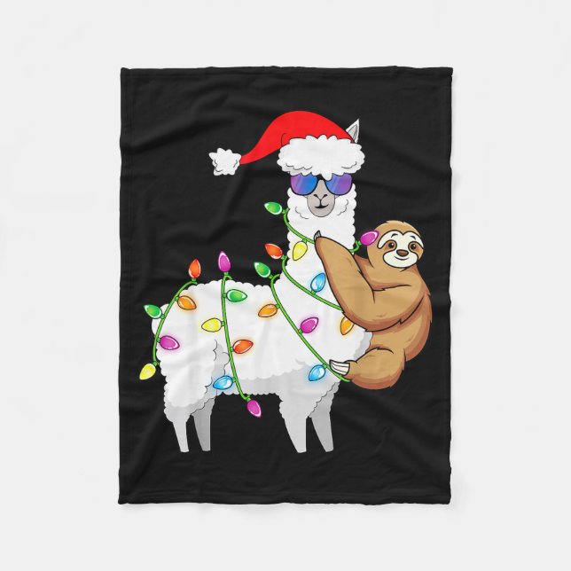 Manta Polar Santa Llama Xmas Funny Llama Sloth Christmas  (Anverso)