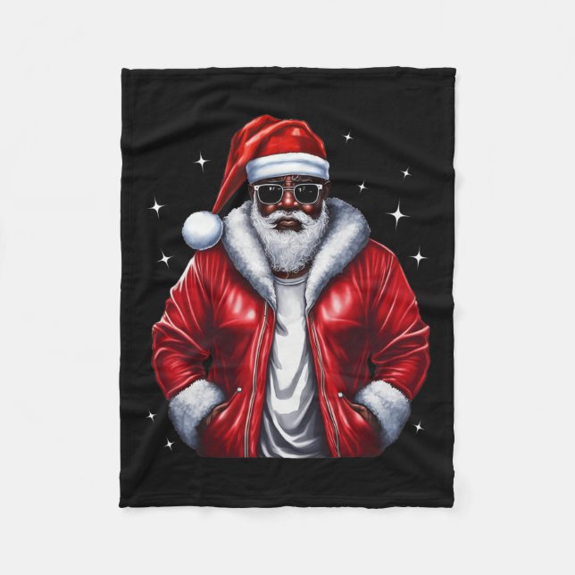 Manta Polar Santa Navidades afroamericanos Pajama Guay Black (Anverso)