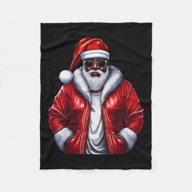 Manta Polar Santa Navidades afroamericanos Pajama Guay Black (Anverso)