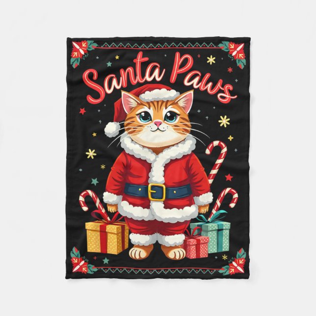 Manta Polar Santa Paws Cat Santa Hat Navidades Kitten Xmas Ugl (Anverso)