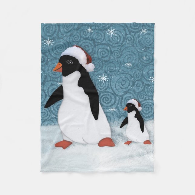 Manta Polar Santa Penguins Fleece Blanket (Anverso)