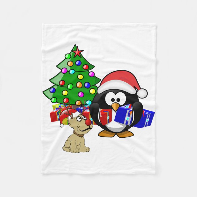 Manta Polar Santa Pingüino y Perro reno (Anverso)