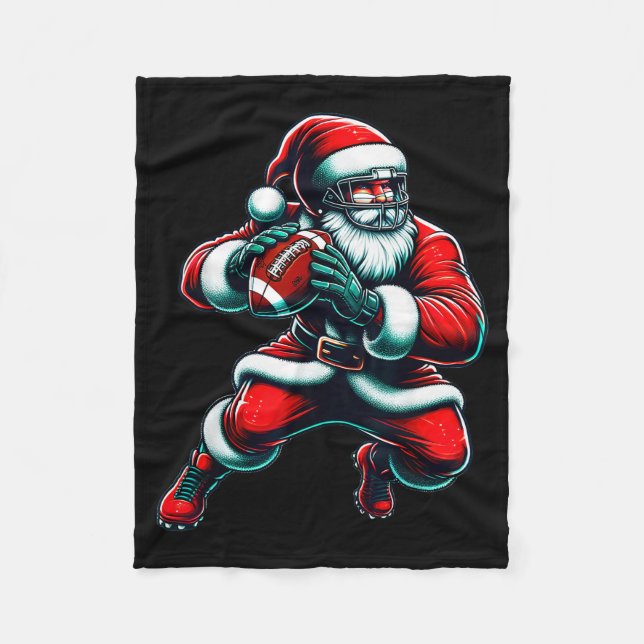 Manta Polar Santa Playing American Football Christmas Women Me (Anverso)