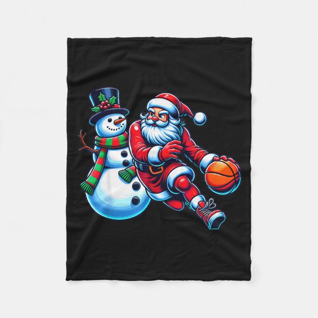 Manta Polar Santa Playing Basketball With A Snowman Christmas  (Anverso)