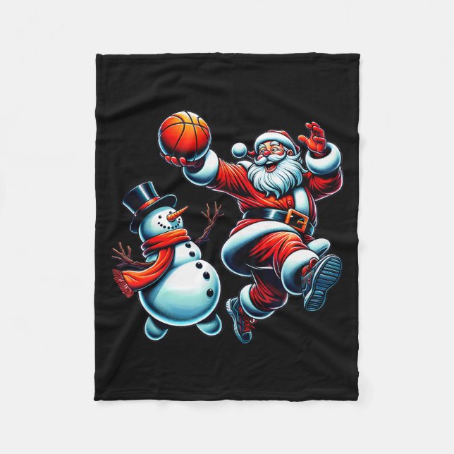 Manta Polar Santa Playing Basketball With A Snowman Christmas  (Anverso)