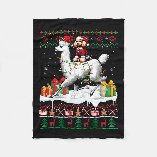 Manta Polar Santa Poodle Riding Llama Navidades Sweater Lover (Anverso)