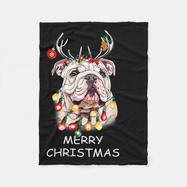 Manta Polar Santa Reindeer English Bulldog Dog Christmas Light (Anverso)