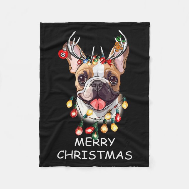 Manta Polar Santa Reindeer French Bulldog Dog Christmas Lights (Anverso)
