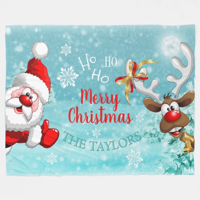 Manta Polar Santa Reindeer Merry Christmas Fleece Blanket (Frente (Horizontal))