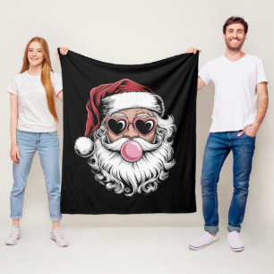 Manta Polar Santa Retro Con Gafas Soplando Burbuja Navidad