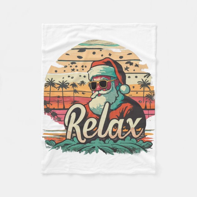 Manta Polar Santa Retro con un título Relájate (Anverso)