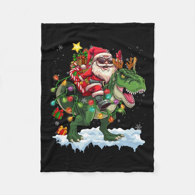 Manta Polar Santa Riding Dinosaur T Rex Christmas Light (Anverso)