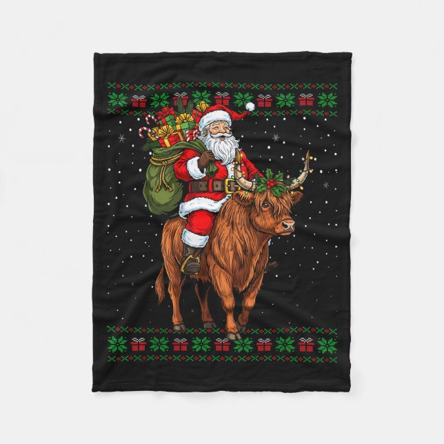 Manta Polar Santa Riding Highland Cow Ugly Christmas Sweater  (Anverso)