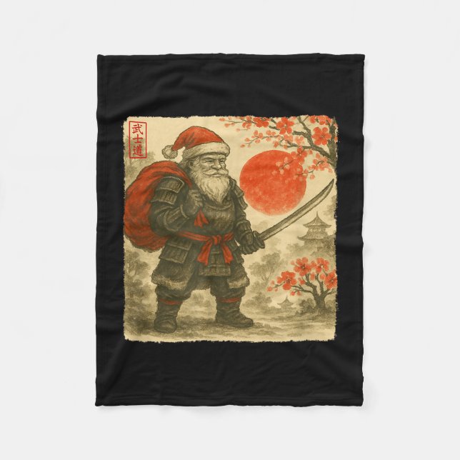 Manta Polar Santa Samurai Japanese Warrior Costume Sumi-e Art  (Anverso)