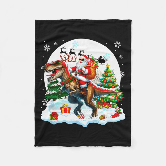 Manta Polar Santa Sungles Riding T-rex Reindeer Christmas Snow (Anverso)