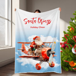 Manta Polar Santa Volando Alto Navidad