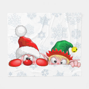 Manta Polar Santa y Elf Cute y graciosos personajes Peeking